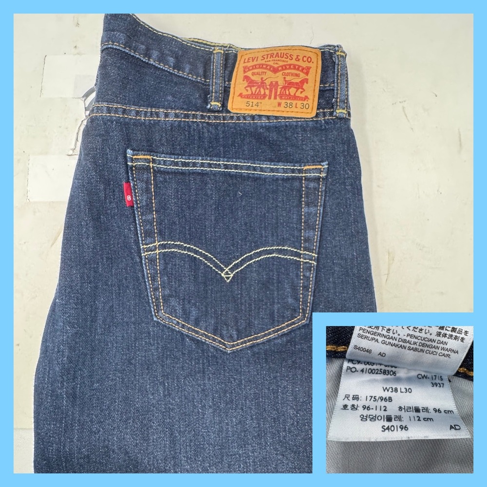 Levi Strauss Co 514 Mens Jeans Dark Wash Straight‎ Fit W38 L30